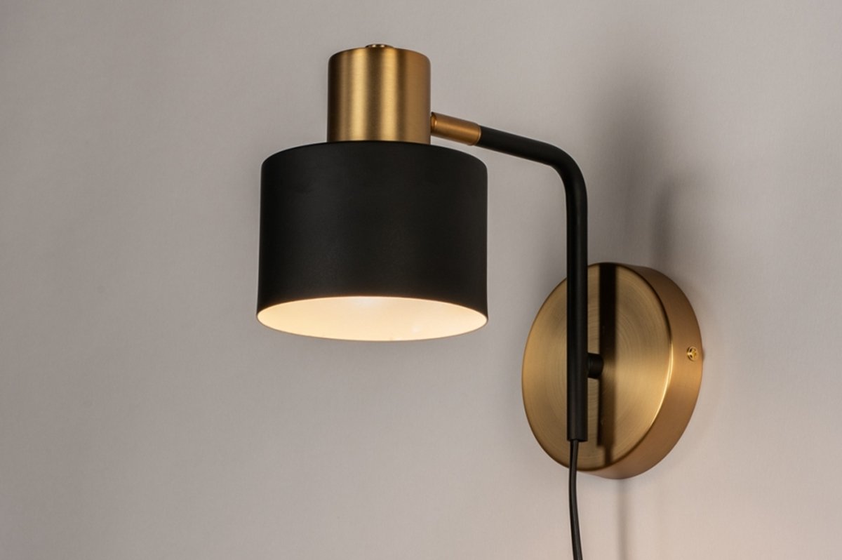 Lumidora Wandlamp 74253 - Voor binnen - PUGLIA - E27 - Zwart - Goud - Messing (kleur) - Metaal