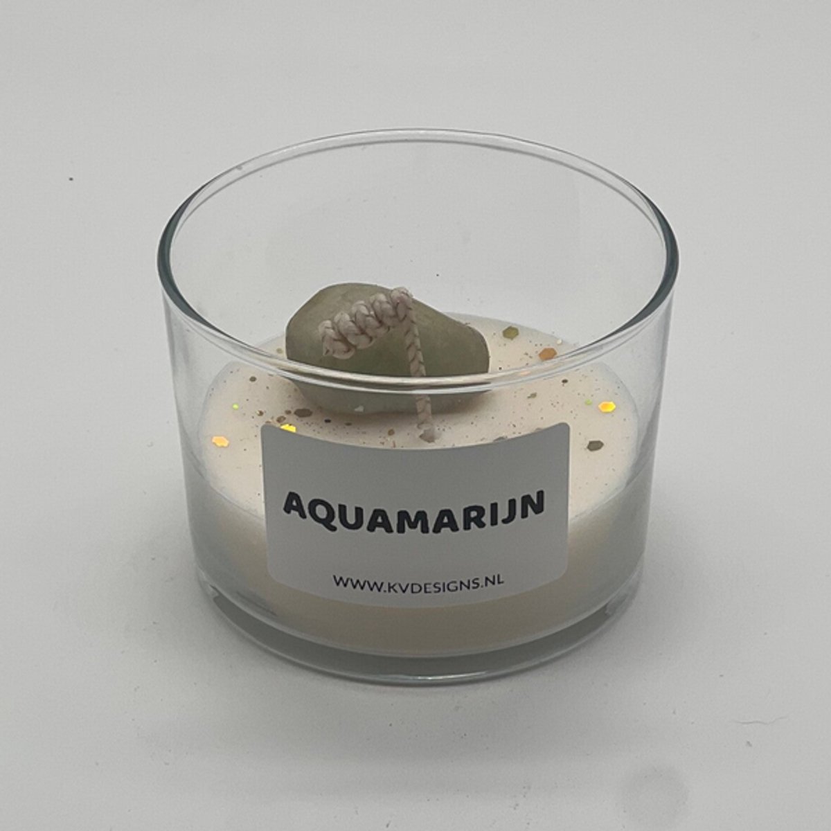 Kaars in glazen pot - edelsteen - Aquamarijn