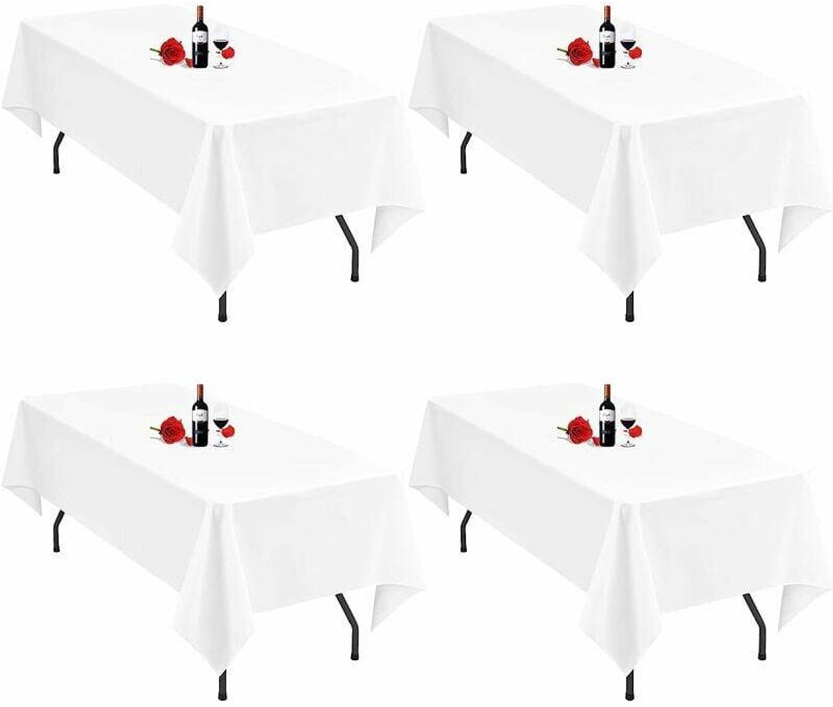 JeiibrZui Rechthoekig tafelkleed - Wit - Gemaakt van 210 g/m² polyester, kreukvrij - Set van 4 - 145*260 cm - Geschikt voor rechthoekige tafels van 1,6 m en langer