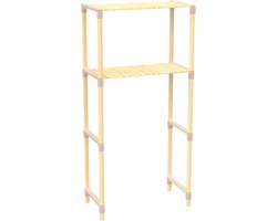 Fixwood 2-Laags Wasmachine Rek – Beige - Houten Opbergrek voor Wasmachine – Ruimtebesparend Badkamerrek 127 cm – Beukenlook – 33x66x127 cm