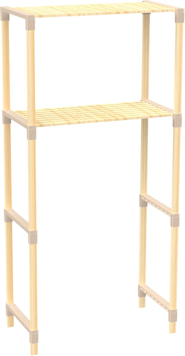Fixwood 2-Laags Wasmachine Rek – Beige - Houten Opbergrek voor Wasmachine – Ruimtebesparend Badkamerrek 127 cm – Beukenlook – 33x66x127 cm