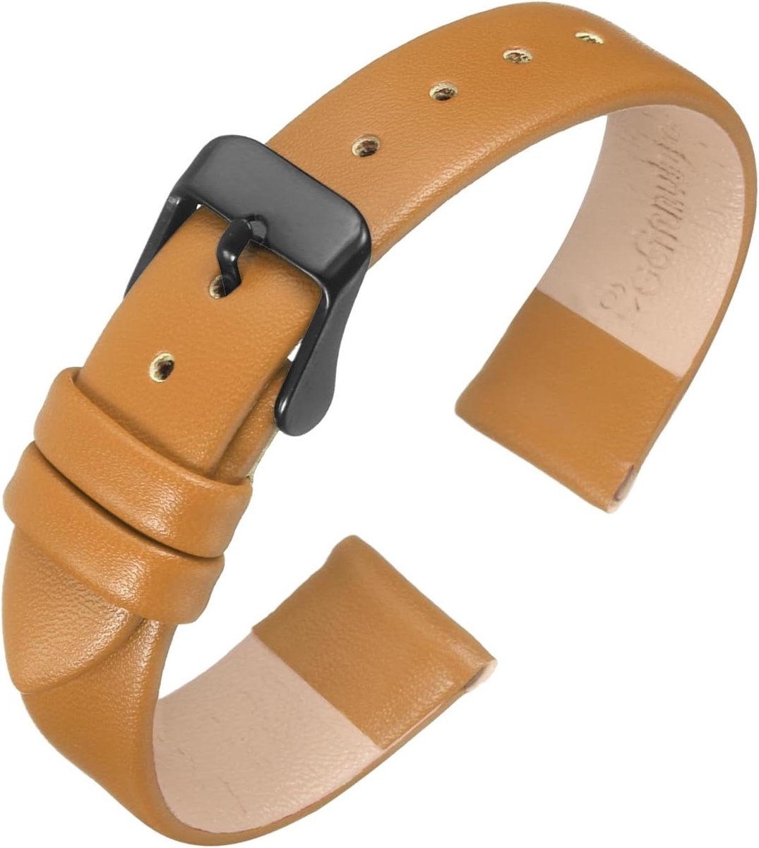 Bruine echt leren band 16 mm breed plat dun elegant zwarte gesp unisex