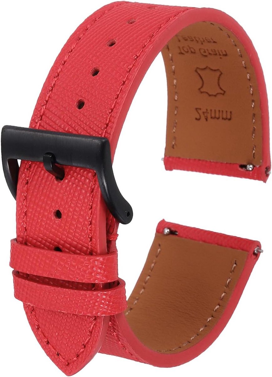 Allecto plus - Echt leren horlogebandje, 23 mm, snelwissel, reservearmband met roestvrijstalen zwarte gesp - Rood - Unisex - 23mm