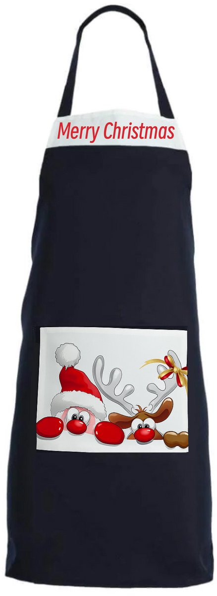 Kerst schort - Merry Christmas - Kerstman en rendier - Unisex - Keukenschort - One size - Merry Christmas schort - Kerst schort heren - Kerst schort dames - Fout kerstschort -