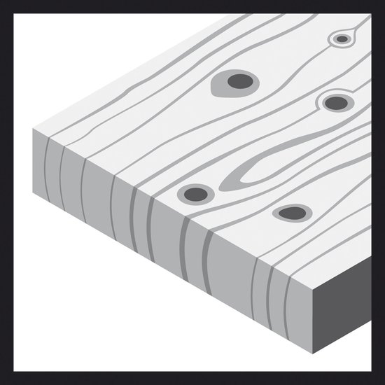 Illustratie van een houten plank met nerven en knoesten, in grijstinten.