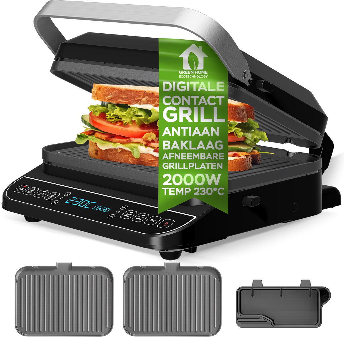 TurboTronic CG900 Contactgrill - Grillplaat - Zwart/RVS