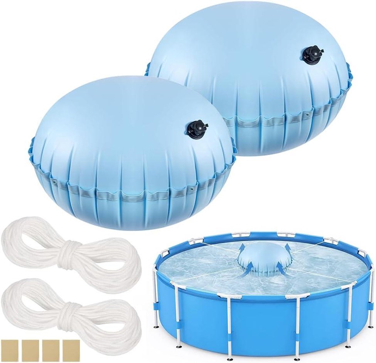 Allecto plus - Zwembadkussen voor zwembadafdekking en winterafdekzeilen, rond 120 x 120 cm met compensatietouw en reparatieset