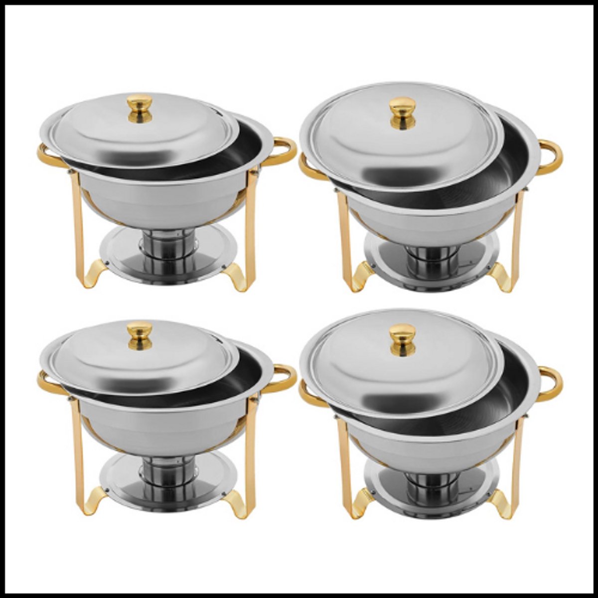 Buffet Set 4pcs - 4,5L per Pan - Goud RVS - Zelfbedienings Warmer - Inclusief Alcohol Branders - Voor Feesten, Bruiloften & Partijen - Tafelmodel