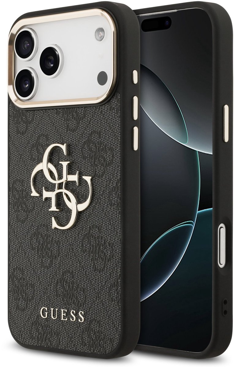Guess Back Cover - iPhone 17 Pro Max - Zwart - Schokabsorberend - Goud Accent