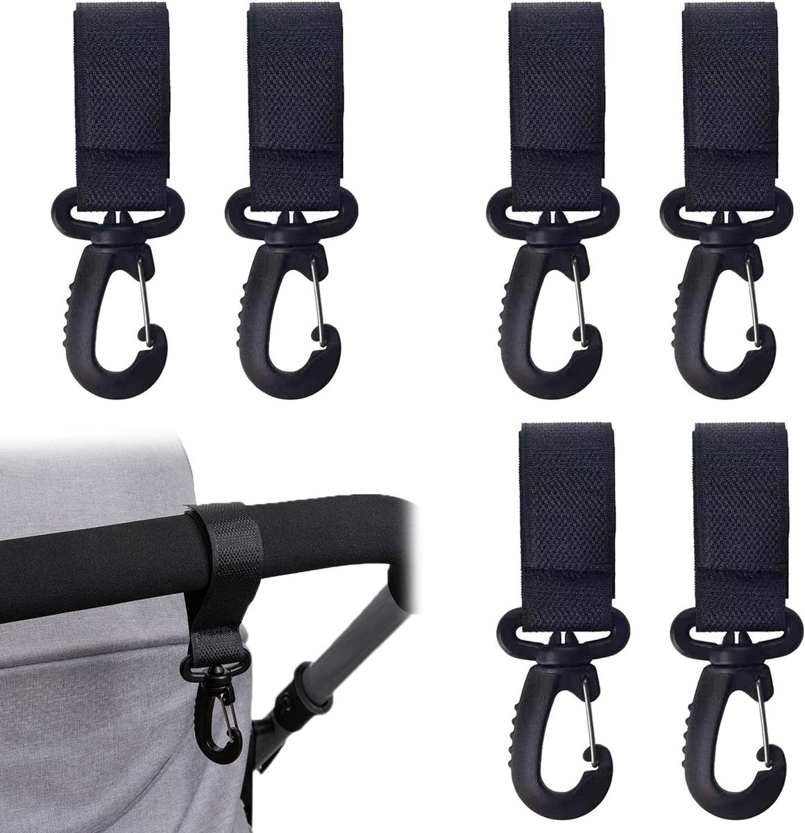 Image of 6 Stuk Stroller Haken - Universele Carabiner Clips en Hangers voor Diaper Bags en Kinderwagens
