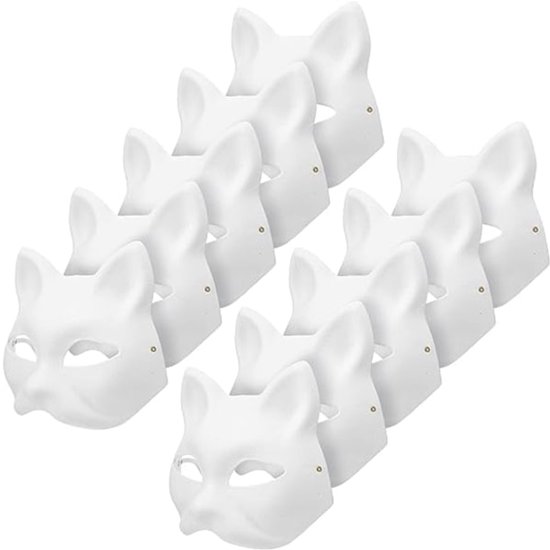 10 beschilderbare kattenmaskers - DIY dierenkostuummaskers - witte maskers - halfgebruikt voor maskerade - Halloween - cosplaymaskers voor kinderen - feestkostuumbenodigdheden