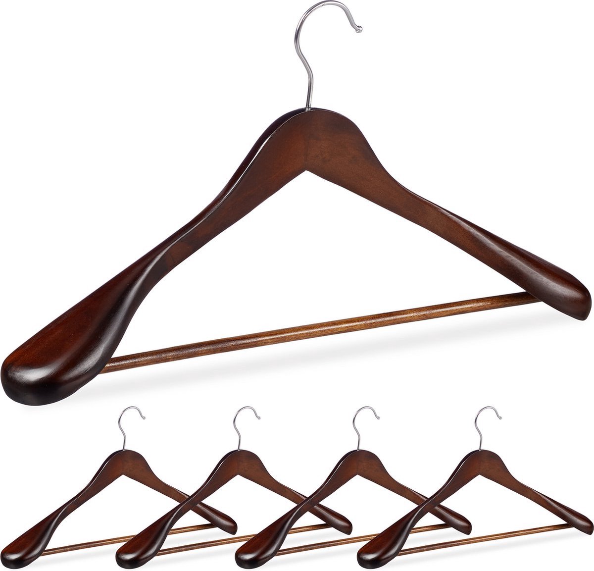 Doodadeals® Houten kledinghangers – Elegant duurzaam praktisch – Kleerhangers set – Brede schouders – Broeklat – Bruin