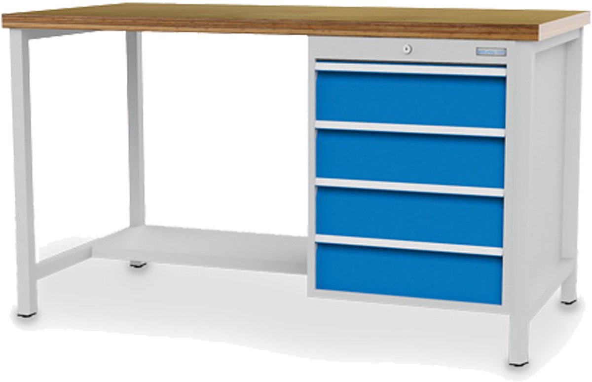 Bedrunka+Hirth Kastenwerkbank Breite 2.000 mm R 18-24 4x Schublade 1x Stahlfachboden halbe Tiefe BxTxH 2.000x750x959 mm - 03.19.16V9A