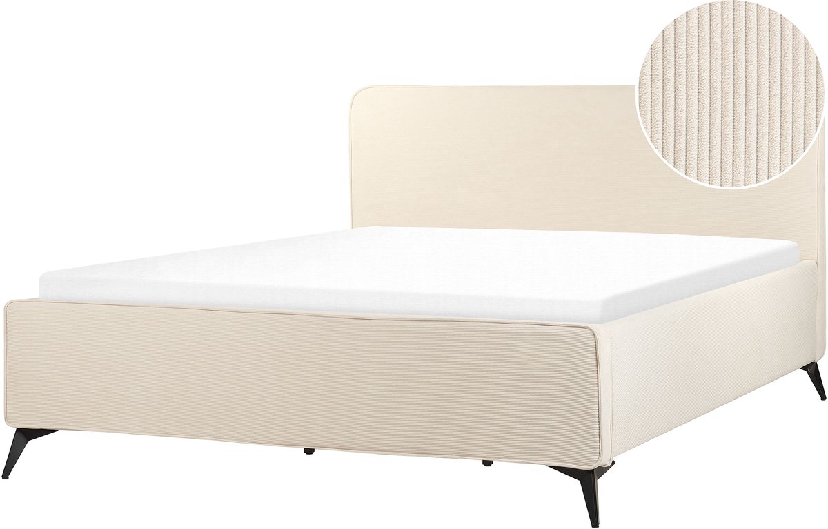 Beliani VALOGNES - Tweepersoonsbed - Lichtbeige - 180 x 200 cm - Corduroy