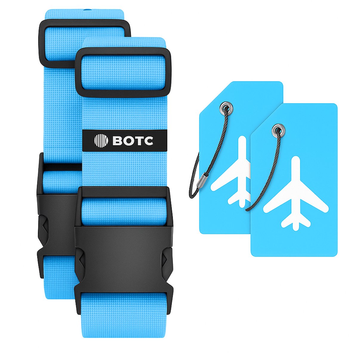 Bol.com BOTC Kofferriem met Kofferlabel - 4-Delig - 2 Kofferband en 2 Bagagelabel - bagageriemen - Bagageband - Verstelbaar - Li... aanbieding