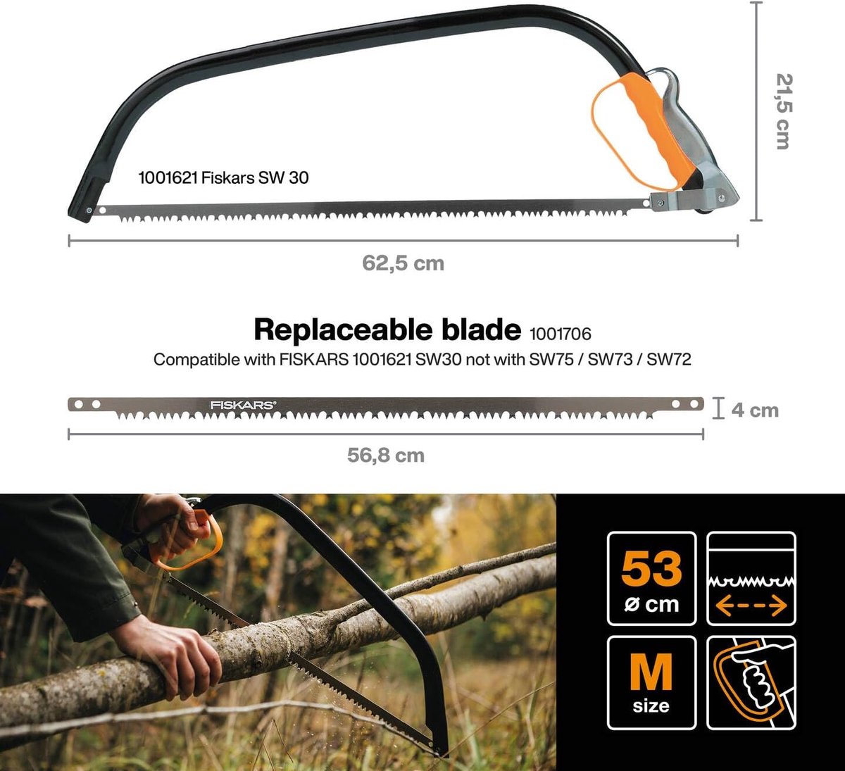Fiskars Tree Saw SW30 - Bow Saw 53 cm