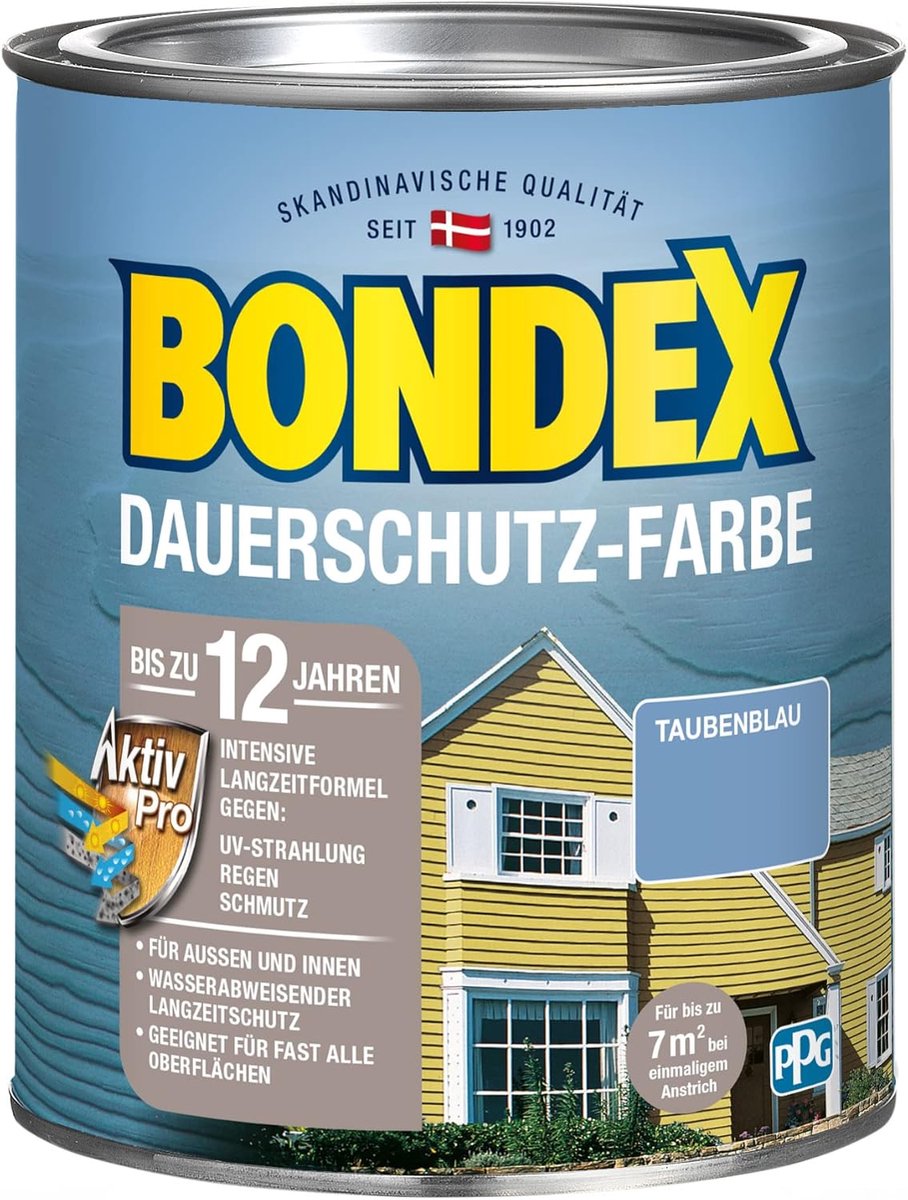 Bondex Permanente Beschermingsverf Dove Blue 0,75 L voor 7 m² | Uitstekende kleurstabiliteit | Weer- en UV-bescherming - tot 12 jaar | Zijdeglans | Permanente beschermingsverf | Houtverf
