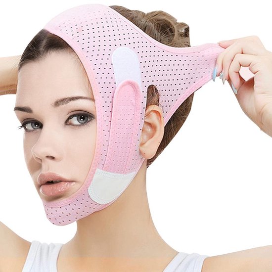 Masque liftant JeiibrZui - Mentonnière - Design ergonomique + Sangle ajustable renforcée - Lot de 1 - Nuit/Rose