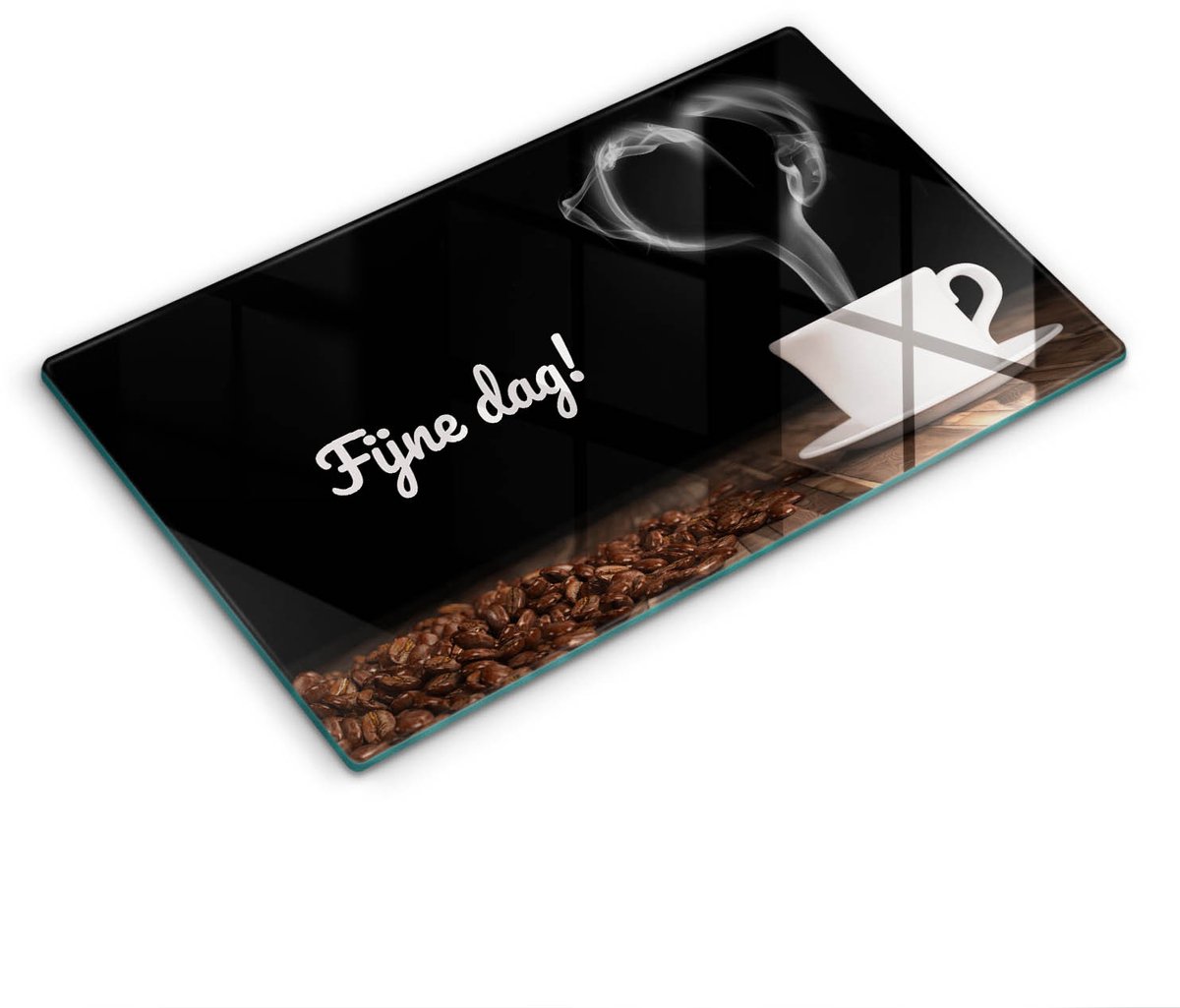 Wallfluent Glazen Snijplanken - Fijne dag! Snijplanken Glas - 30 cm x 52 cm - Zwart Snijplanken van Glas - Glazen Serveerplank - Snijplank van Glas met Print - Antislip Keuken Snijplank Glas