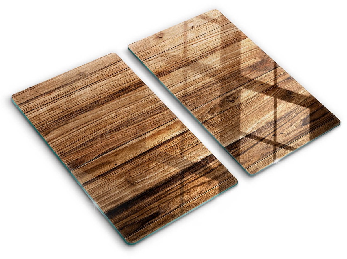 Wallfluent Glazen Snijplanken - Houtstructuur Snijplanken Glas - 2 stucks 30 cm x 52 cm - Bruin Snijplanken van Glas - Glazen Serveerplank - Design Glazen Snijplank Keuken - Antislip Glazen Serveerplank