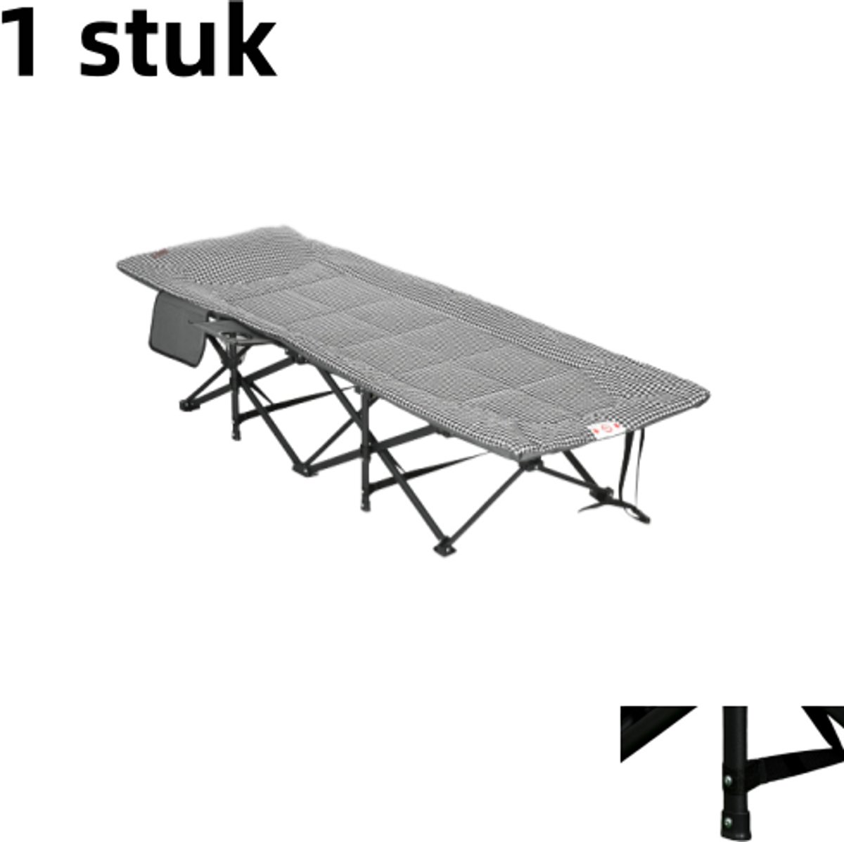 Image of 1 stuk - campingbedje met tas en bekerhouder - draagvermogen tot 120 kg - zwart - afmetingen 68 x 186 x 48 cm - geschikt voor kamperen en buitenactiviteiten