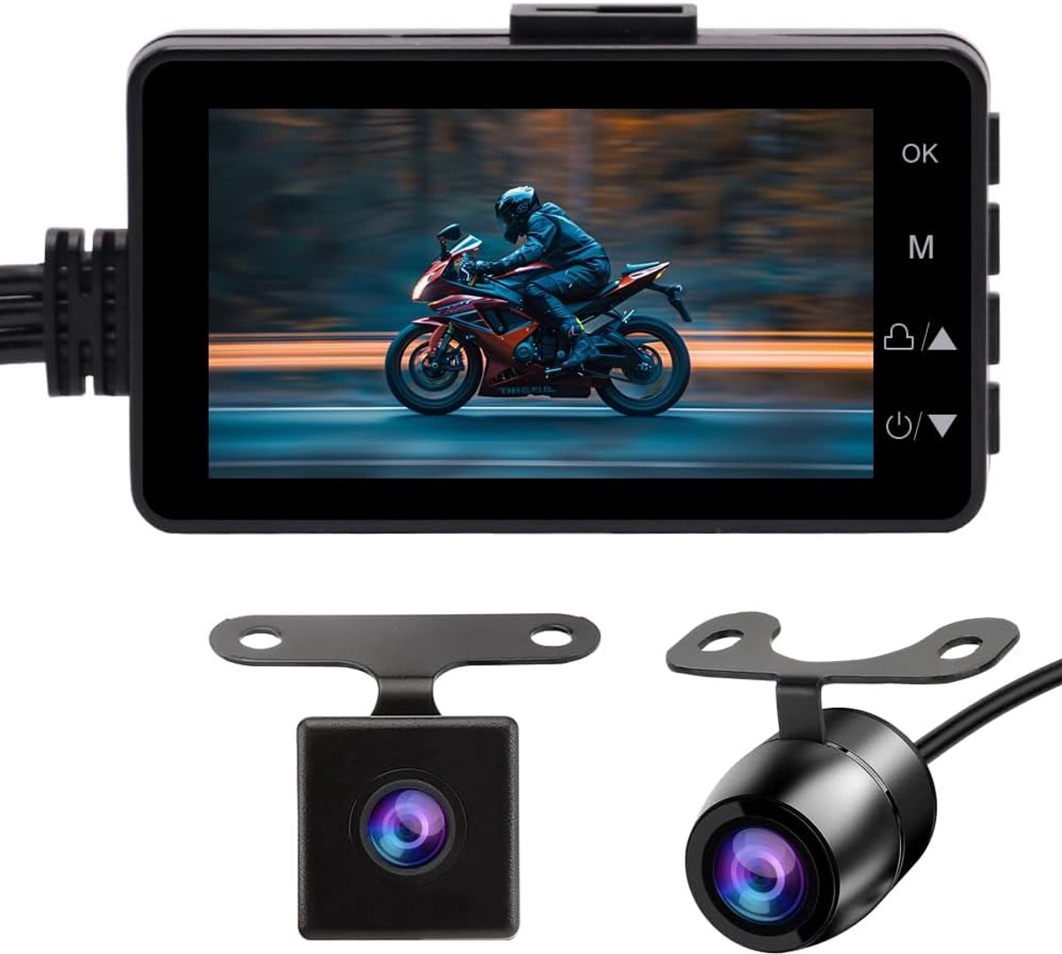 Motorfietscamera, 3 inch LCD 720P met 480P Dual-Track Front Rear Dual Action Camera Video voor het opnemen van motorfietsbeelden（Geheugenkaart niet inbegrepen）