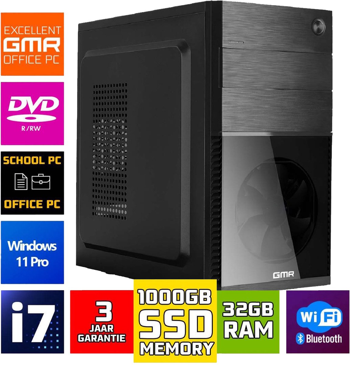 Intel Desktop PC met Core i7 - 32GB RAM - 1000GB NVMe M.2 SSD - WiFi - Bluetooth - Windows 11 Pro