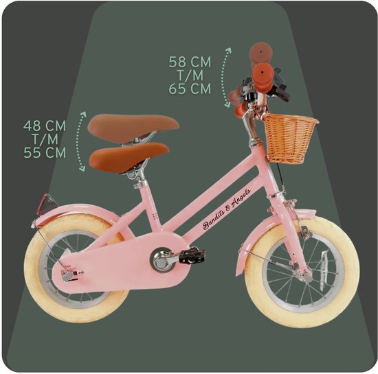Bandits & Angels Kinderfiets 12 inch Retro Rider roze vanaf 3 jaar - Metalen Kinder Fiets voor Meisjes - Inclusief Stuurmand - Verstelbaar zadel en stuur - 12 inch Luchtbanden — afbeelding 4