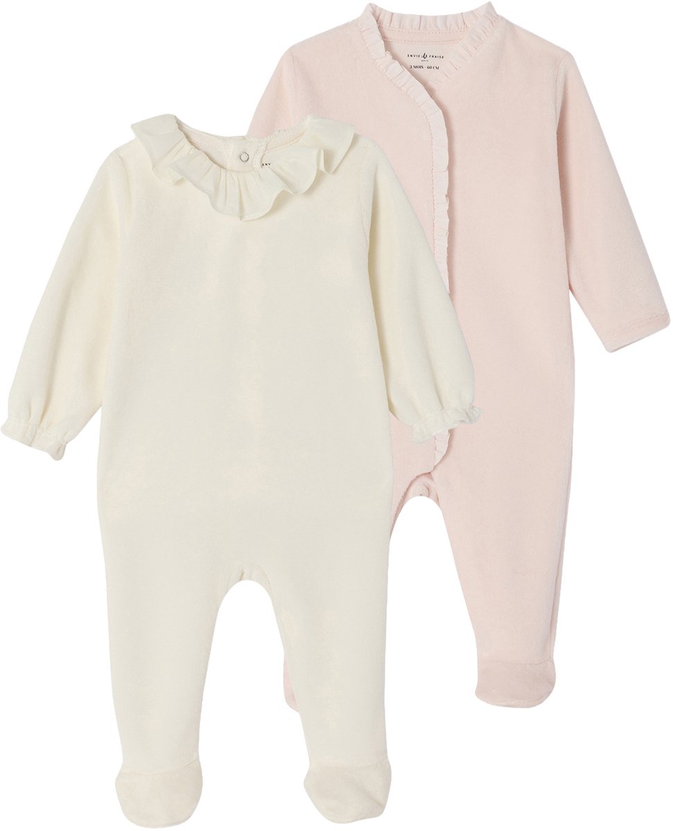 Envie de fraise Set van 2 babyslaappakje geboorte meisje in fluweel / velours