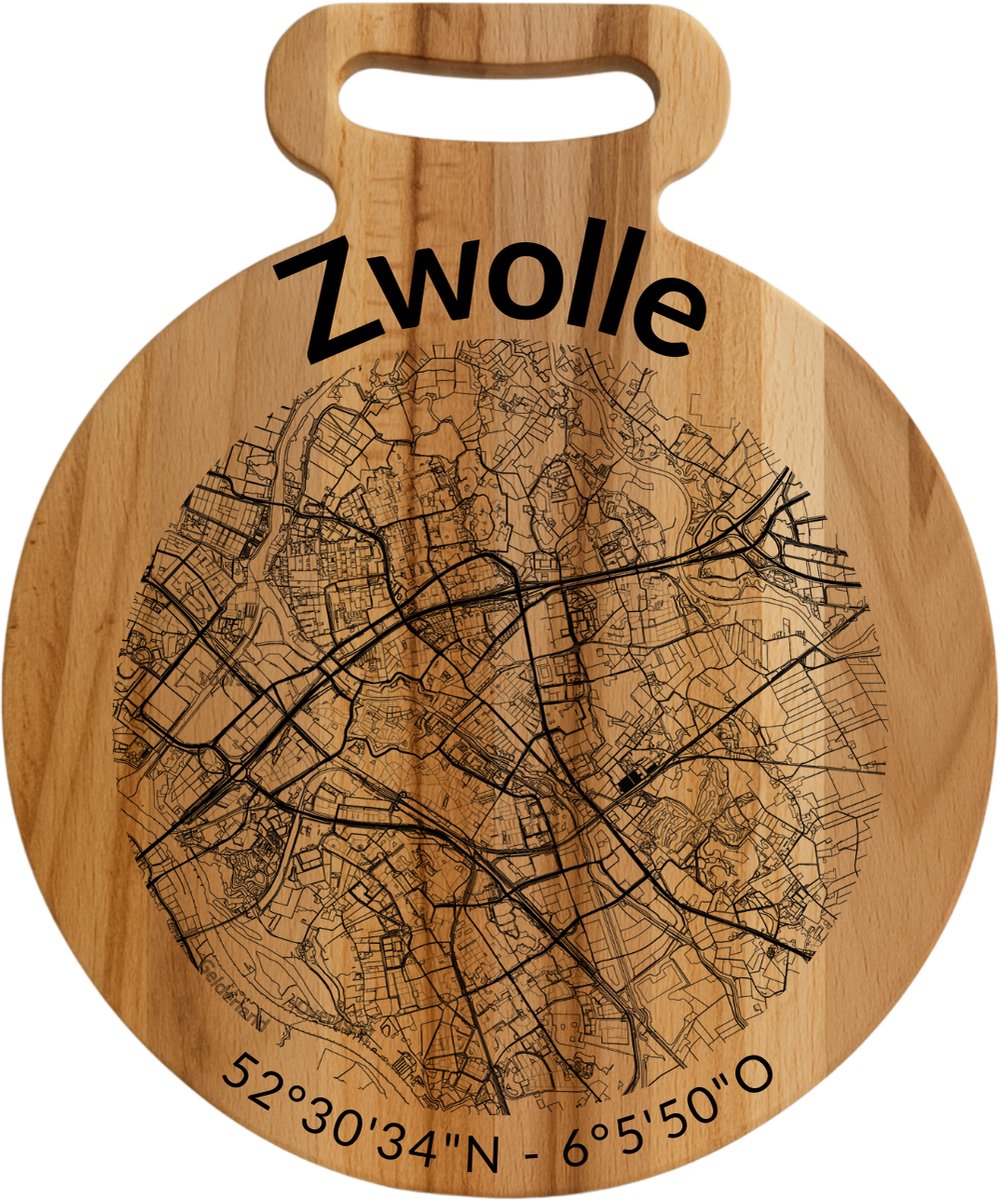 OakMan Objects - Houten Borrelplank - Zwolle Rond - Tapasplank of Serveerplank - Duurzaam Beukenhout - Gegraveerd - 25x20x2 cm