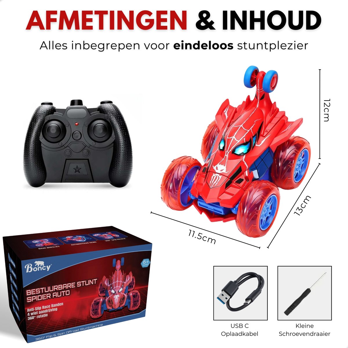 Boncy® Bestuurbare RC Auto - 3D Functie - Jongens Meisje Volwassenen - Robot Speelgoed Binnen & Buiten - Afstandbestuurbaar Race Drift Car - Afstandsbestuurbaar Raceauto Accu Spiderman Alternatief Stuntauto - Bestuurbaar Elektrisch Autos Actiefiguur — afbeelding 7