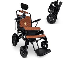 COMFYGO IQ-9000 AF Elektrische rolstoel, lichtgewicht, draadloze afstandsbediening, tot 30km, Automatisch vouwsysteem, Zwart frame & Taba leer textiel, Zitbreedte 45cm