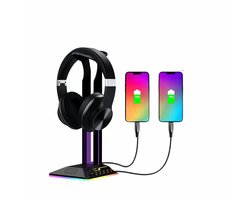 Koptelefoonhouder - headset houder - Headset Stand - Met USB-C kabel - RGB LED Licht en Kabel Organizer - Zwart