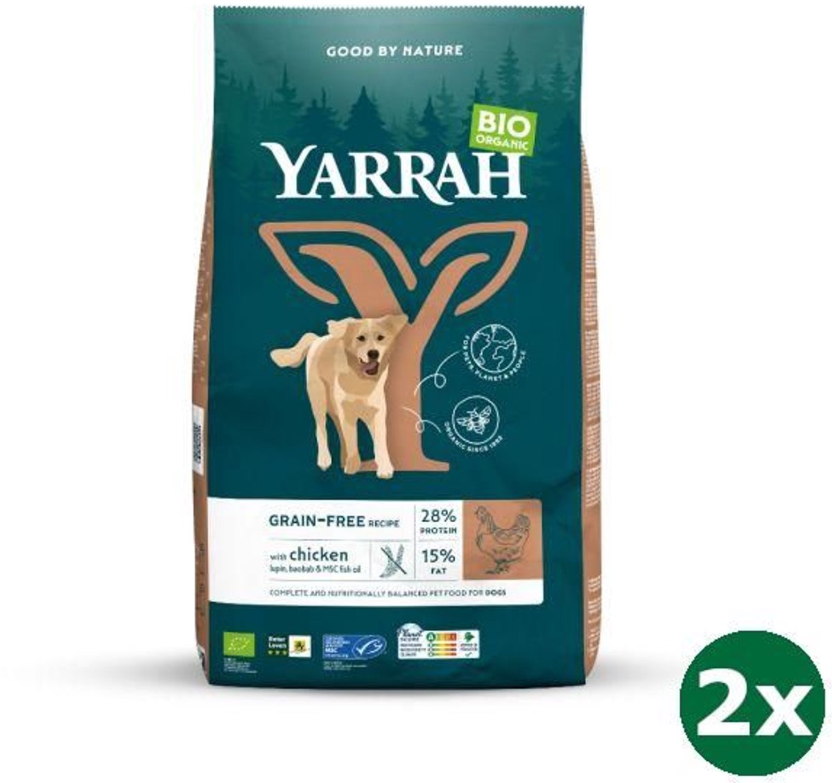 Yarrah 2x10 kg Yarrah dog biologische brokken graanvrij kip/vis hondenvoer NL-BIO-01
