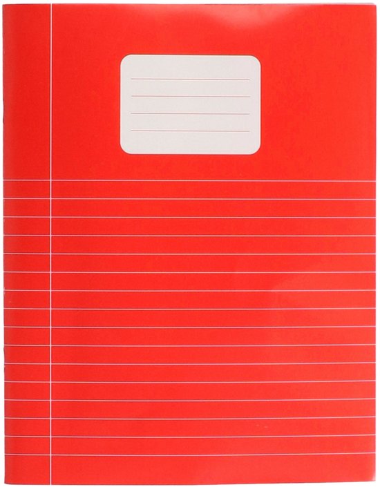 Rood schrift met een wit label en horizontale lijnen.