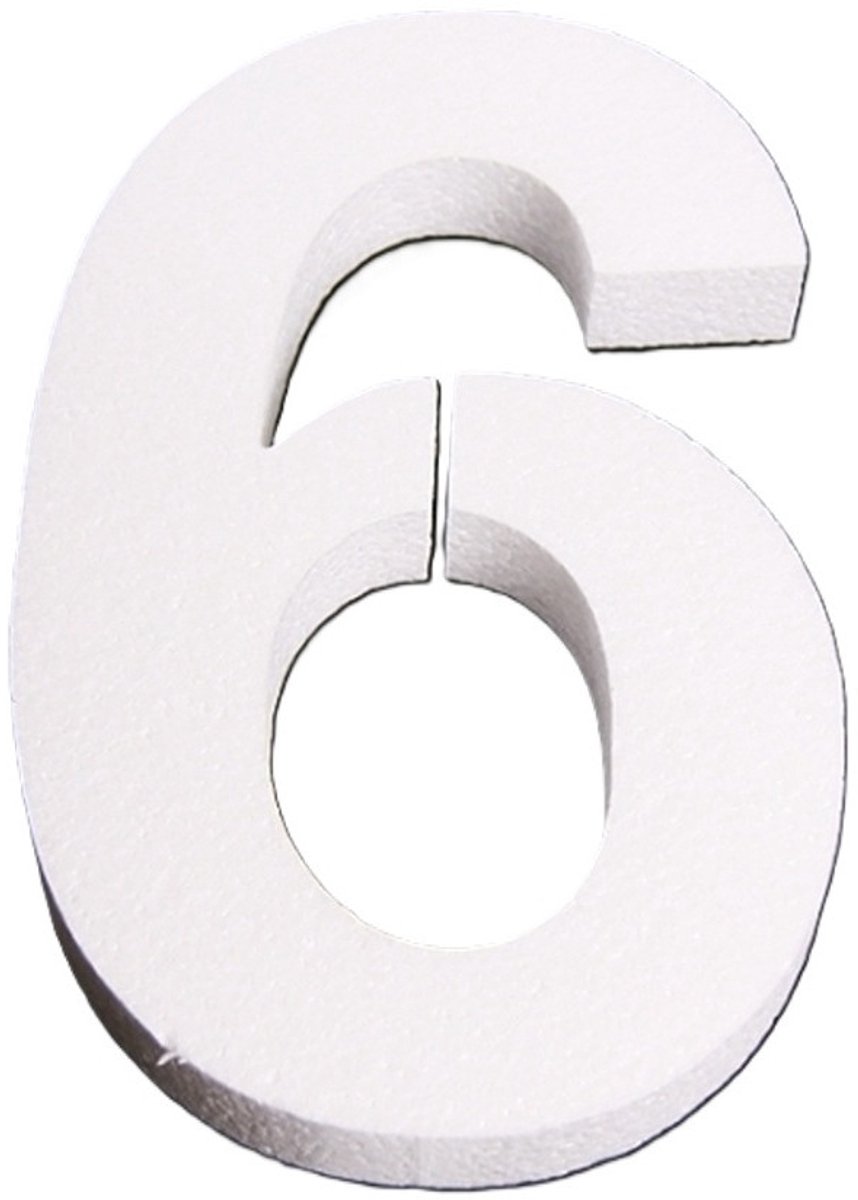 Piepschuim cijfer 6 jaar - H25 cm - hobby/knutselmateriaal - DIY - Knutselen - Cijfers zelf maken - wit