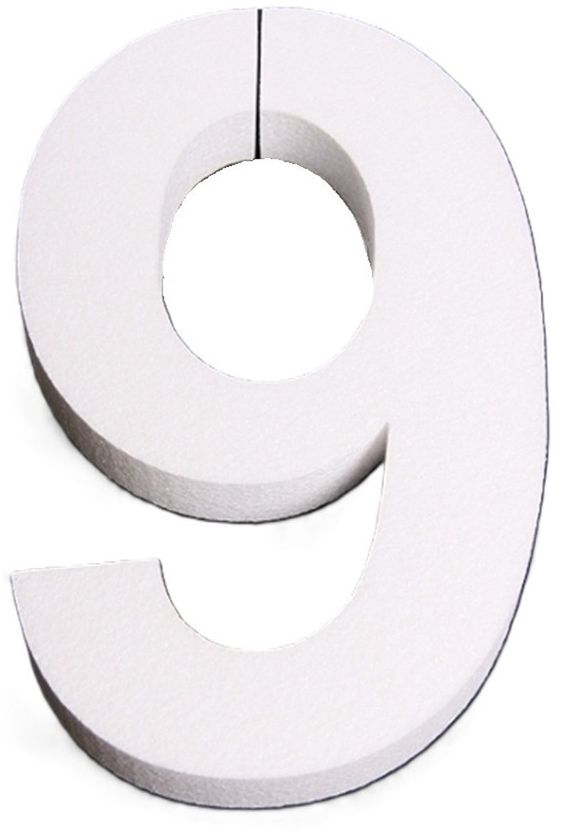 Piepschuim cijfer 9 jaar - H25 cm - hobby/knutselmateriaal - DIY - Knutselen - Cijfers zelf maken - wit