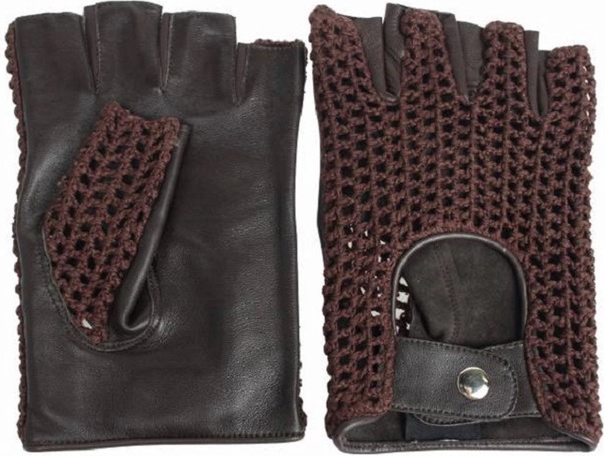 Swift Vintage - Vingerloze Handschoenen - Crochet Handschoenen - Zwart - Heren Driving Gloves - Bruin - Echt Geitenleer - Naadloze pasvorm - Gehaakte Handschoenen Dames - Maat XXL