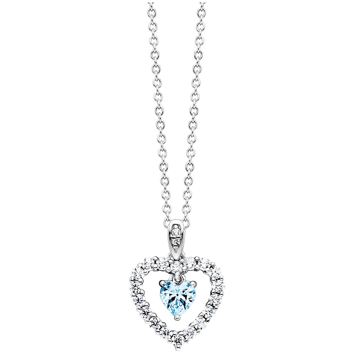 Julie Julsen Anhänger mit Kette 925 Silber rhodiniert Herz Zirkonia weiß blau