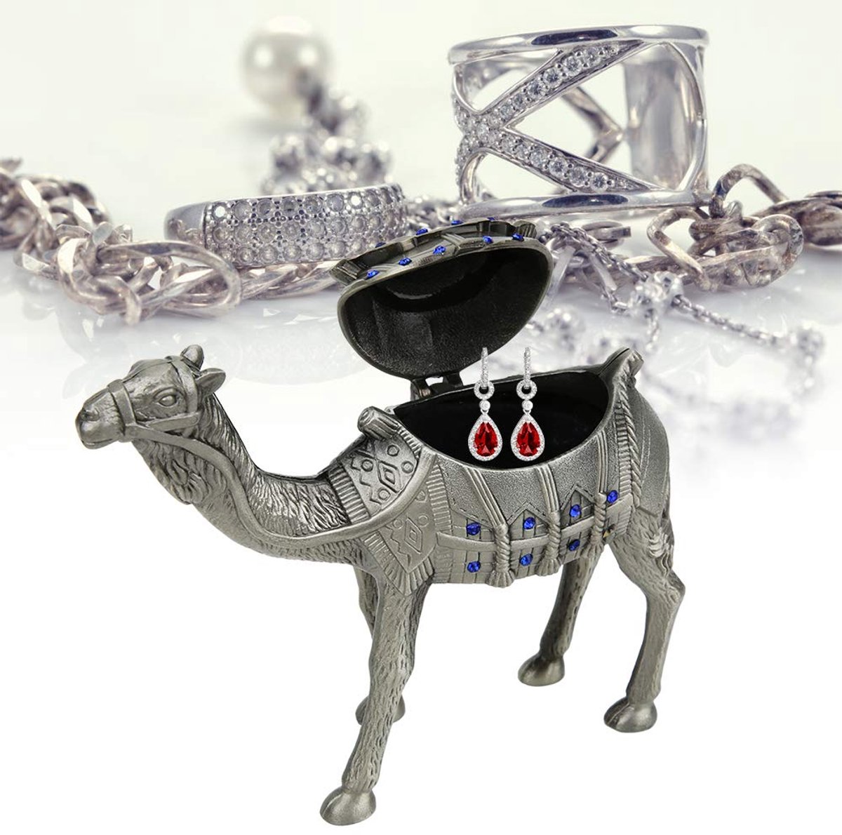 Hztyier schattige gelukkige kameel sieradendoosje inklapbaar handbeschilderd sieradendoosje figuur verzamelaar ring display eigenaar ingelegde geschenken hoofddecoratie