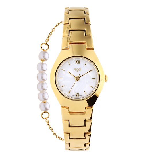 Lucardi - Dames Regal damesset horloge en armband goudkleurig - Cadeau Set - Alloy - Goudkleurig