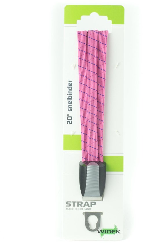 Verpakking met een roze snelbinder van 20 inch met paarse spikkels.