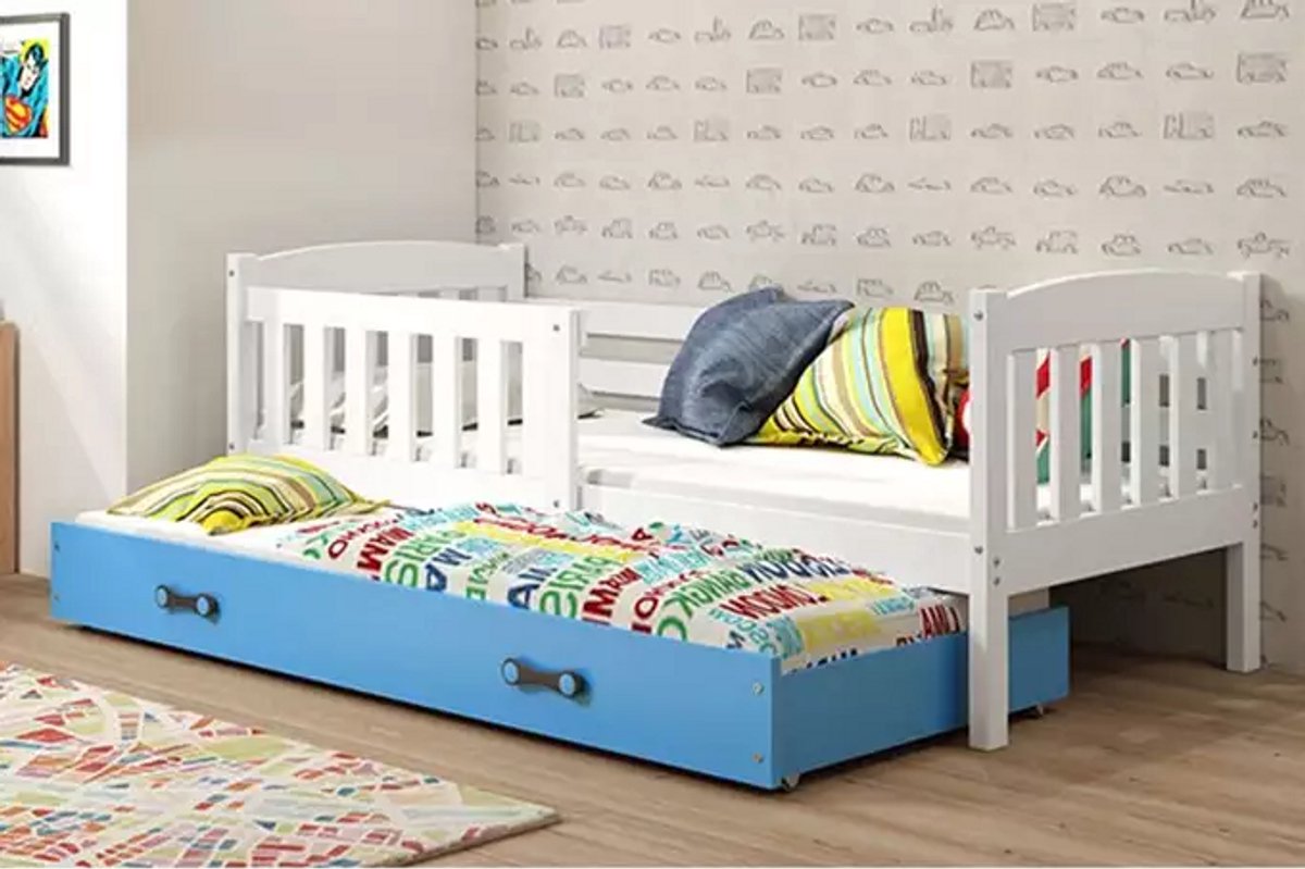 BMS - KUBUŚ - 90x190 cm - Jeugdbed met Uittreklade - Wit/Blauw
