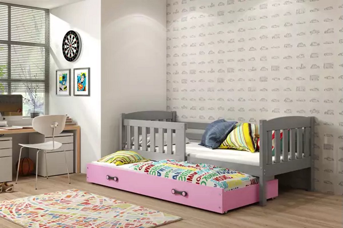 BMS - Pull-out Kinderbed - 80x160 cm - Grafiet / Roze