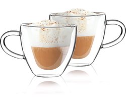 HOMLA | Cembra Dubbelwandig Hartvormig Glas | Set van 2 Mok - 0,3L - Hoogte 9 cm - Vaatwasmachinebestendig