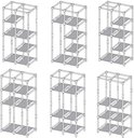 Schematische tekeningen van verschillende configuraties voor de stoffen kledingkast.