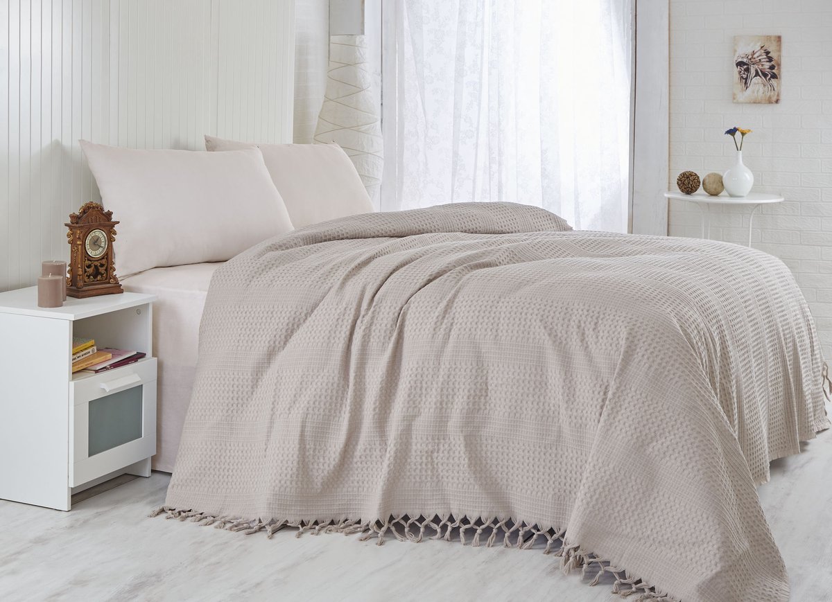 Asir piqué beddenset voor twee personen - Bruin - 220 x 240 cm