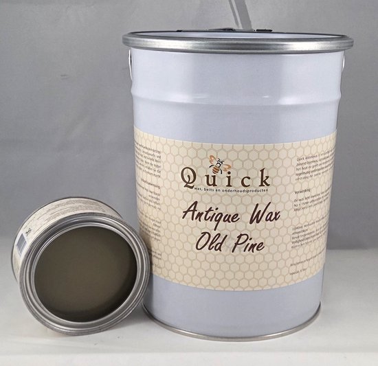 Blik Quick Antique Wax Old Pine 5 liter en een geopend blik.
