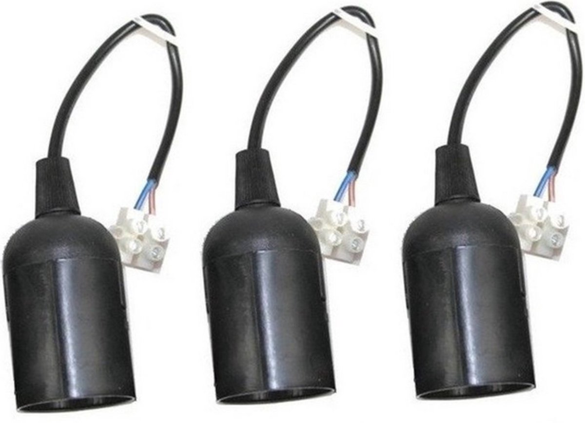 Work Plus Verhuisfitting E27 - 60 Watt Kunststof Lampfitting Inclusief 2-polig Kroonsteen - 3 Stuks