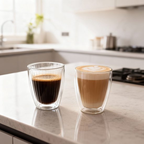 Verres à thé à Café et à thé à double paroi – Set de 2 x 250 ml – Verre borosilicaté – Résistant à la chaleur
